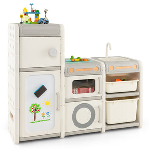 Mobile porta giochi per bambini con lavagna magnetica lavello rubinetto rimovibili-Scaffale e libreria giochi Grigio
