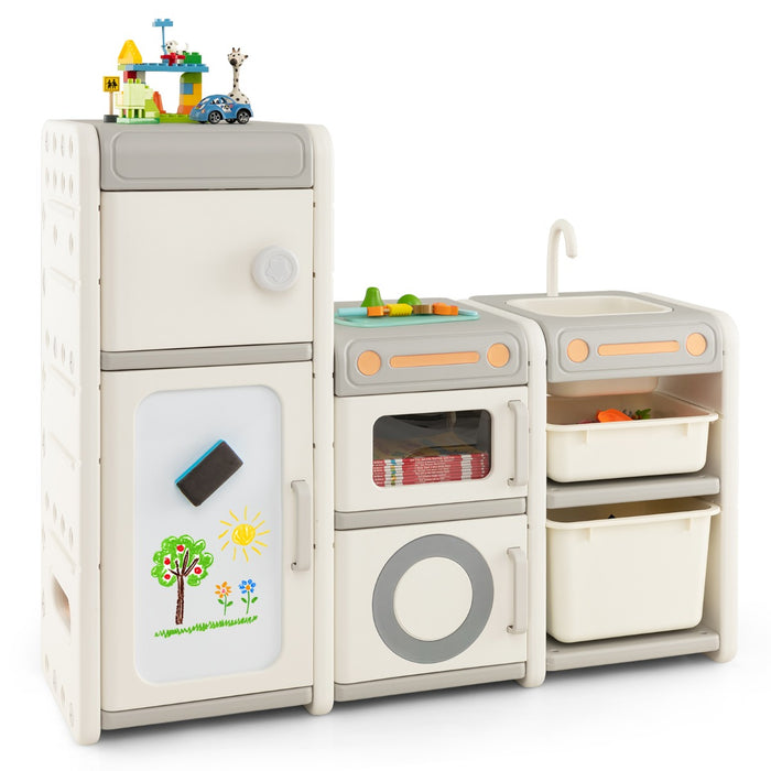 Mobile porta giochi per bambini con lavagna magnetica lavello rubinetto rimovibili-Scaffale e libreria giochi Grigio