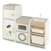 Mobile porta giochi per bambini con lavagna magnetica lavello rubinetto rimovibili-Scaffale e libreria giochi Grigio