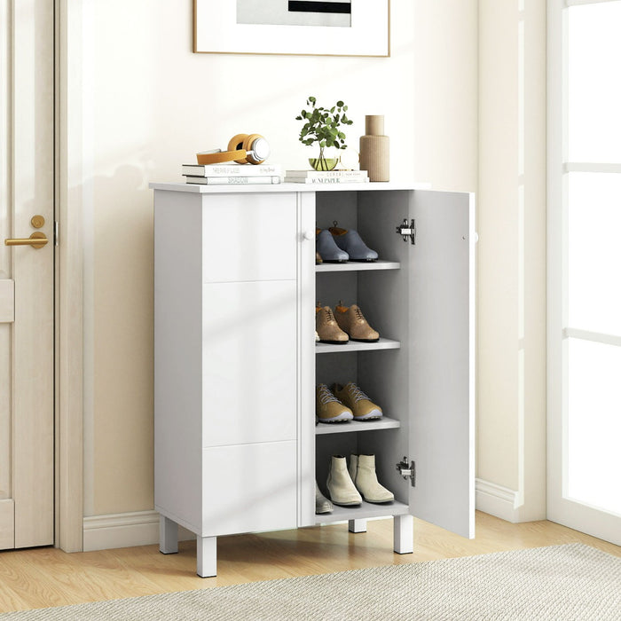 Mobile porta scarpe in legno stile rustico per ingresso-Organizer scarpe con 4 mensole rimovibili e 2 ante