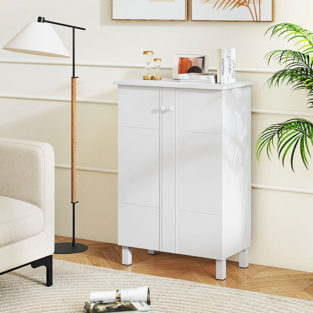 Mobile porta scarpe in legno stile rustico per ingresso-Organizer scarpe con 4 mensole rimovibili e 2 ante