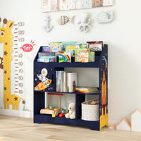 Mobile portagiochi per bambini con libreriaporta giocattoli e scomparti-Scaffale 3-in-1 per giocattoli Blu scuro