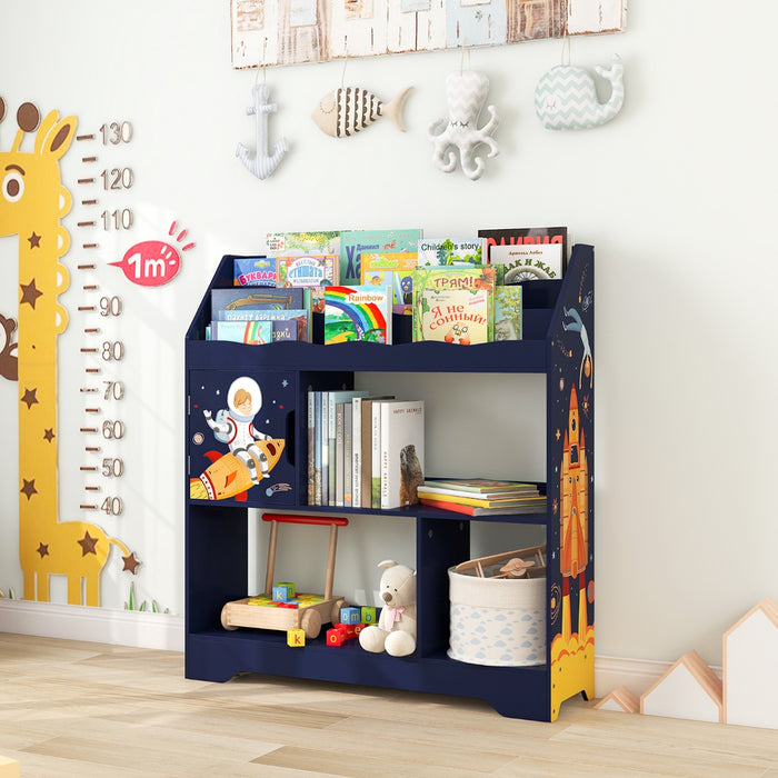 Mobile portagiochi per bambini con libreriaporta giocattoli e scomparti-Scaffale 3-in-1 per giocattoli Blu scuro