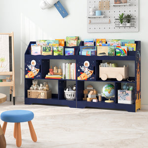 Mobile portagiochi per bambini con libreriaporta giocattoli e scomparti-Scaffale 3-in-1 per giocattoli Blu scuro