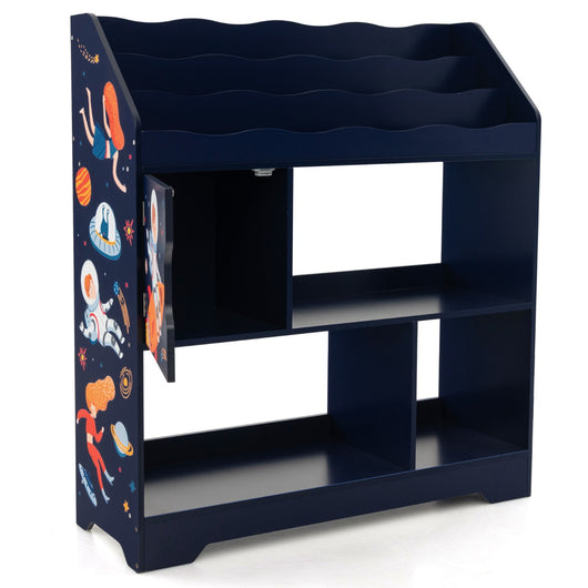 Mobile portagiochi per bambini con libreriaporta giocattoli e scomparti-Scaffale 3-in-1 per giocattoli Blu scuro