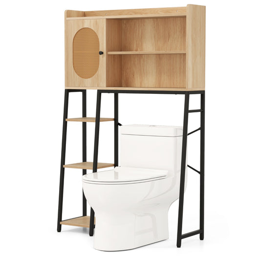 Mobile?sopra il WC con porta in rattan ripiani di stoccaggio aperti-Organizzatore per bagno in metallo Naturale