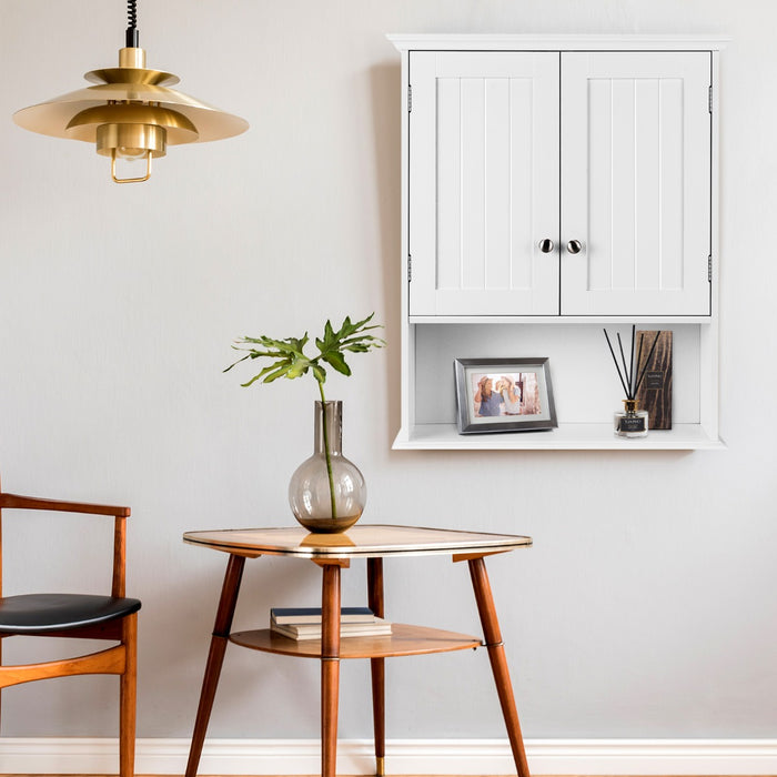 Mobile sospeso da bagno a parete con ante e ripiani-Mobile in legno per cucina camera da letto Bianco