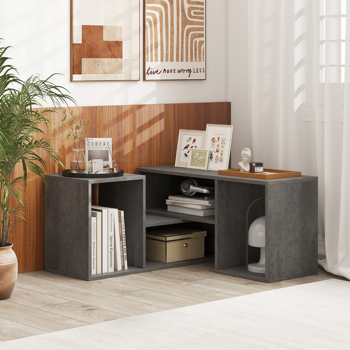 Mobile TV console a 2 pezzi con combinazione libera-Centro di intrattenimento minimalista per TV da 50-60pollici Grigio