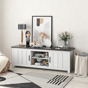 Mobile TV da 145cm con 2 ante ripiani aperti 2 fori passacavi-Tavolino TV in legno per soggiorno Grigio Scuro