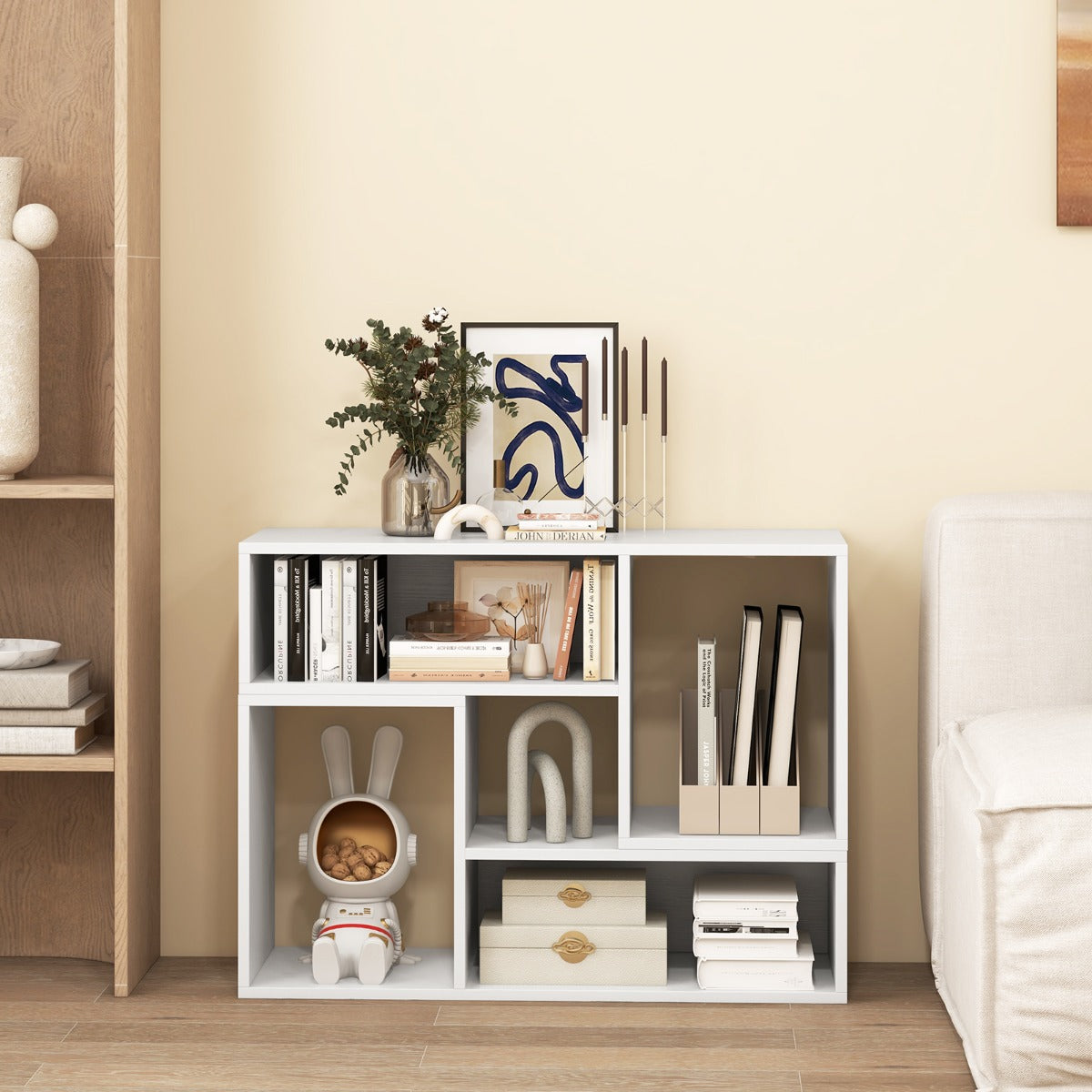 Mobile TV console a 2 pezzi con combinazione libera-Centro di intrattenimento minimalista per TV da 50-60pollici Bianco