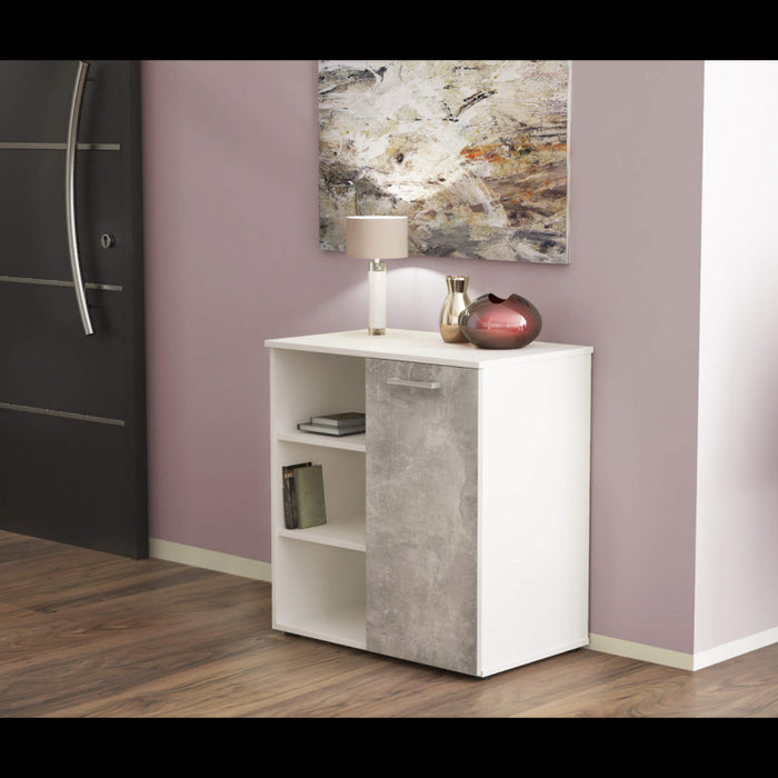 MOBILETTO 1 ANTA E 3 MENSOLE MARK BIANCO E CEMENTO CHIARO