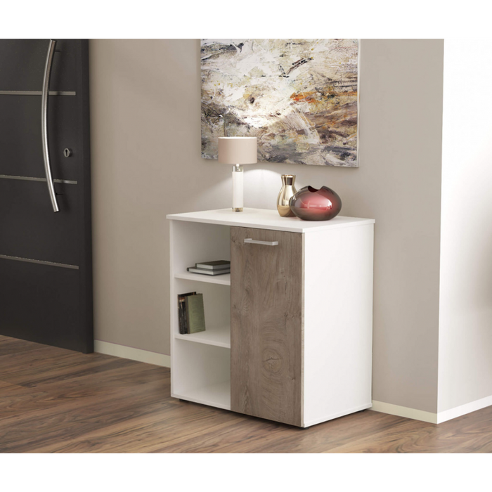 MOBILETTO 1 ANTA E 3 MENSOLE MARK BIANCO E ROVERE CHIARO