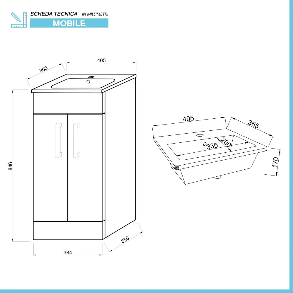 Mobiletto bagno da terra 40 cm salvaspazio grigio 2 ante Poket