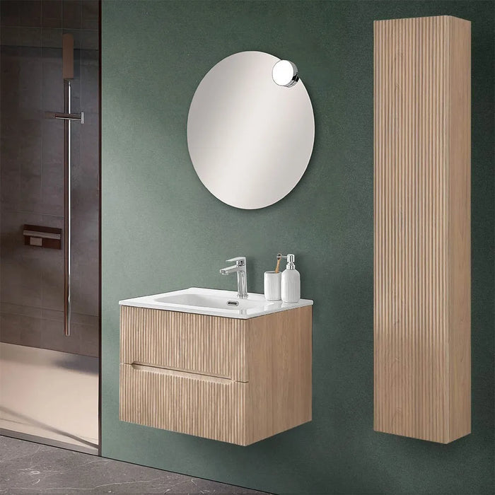 Mobiletto bagno sospeso cannettato 60 cm teak sabbiato con specchio  Bali