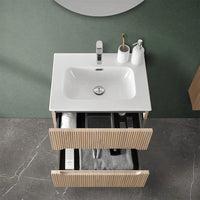 Mobiletto bagno sospeso cannettato 60 cm teak sabbiato con specchio  Bali