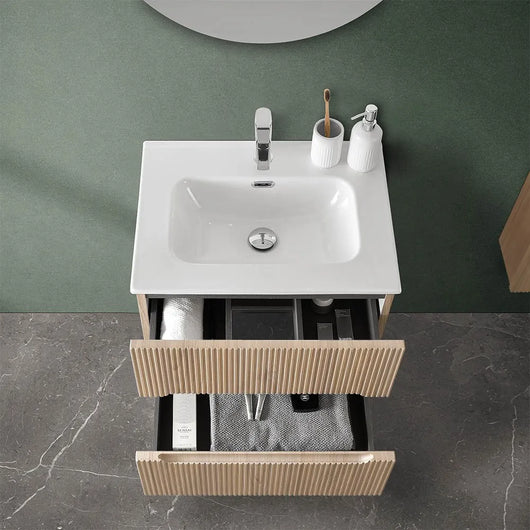 Mobiletto bagno sospeso cannettato 60 cm teak sabbiato con specchio  Bali