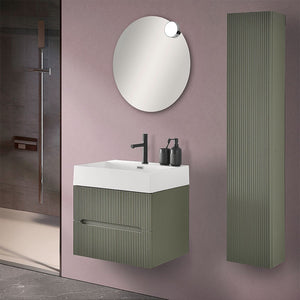 Mobiletto bagno sospeso cannettato 60 cm verde con lavabo  Bali
