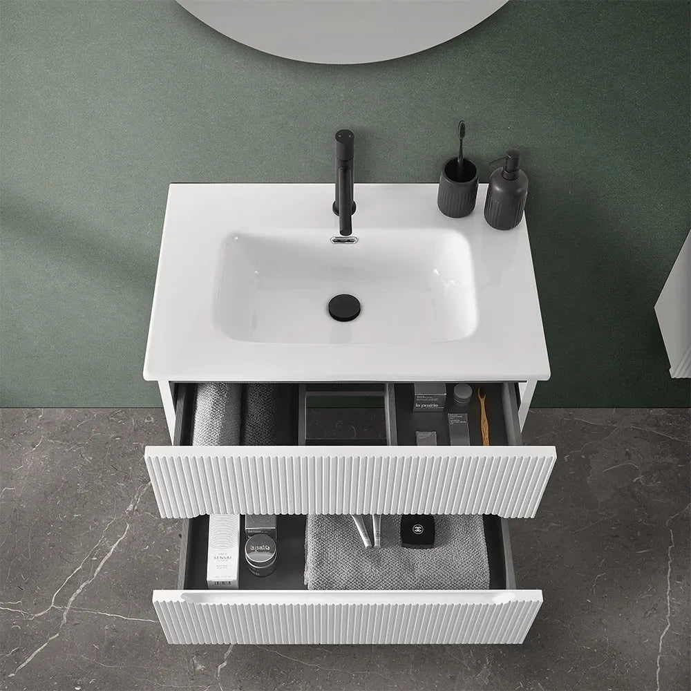 Mobiletto bagno sospeso cannettato 70 cm bianco opaco con top  Bali