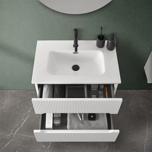 Mobiletto bagno sospeso cannettato 70 cm bianco opaco con top  Bali
