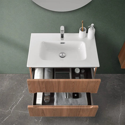 Mobiletto bagno sospeso cannettato 70 cm noce canaletto  Bali