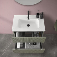 Mobiletto bagno sospeso cannettato 70 cm verde con specchiera  Bali