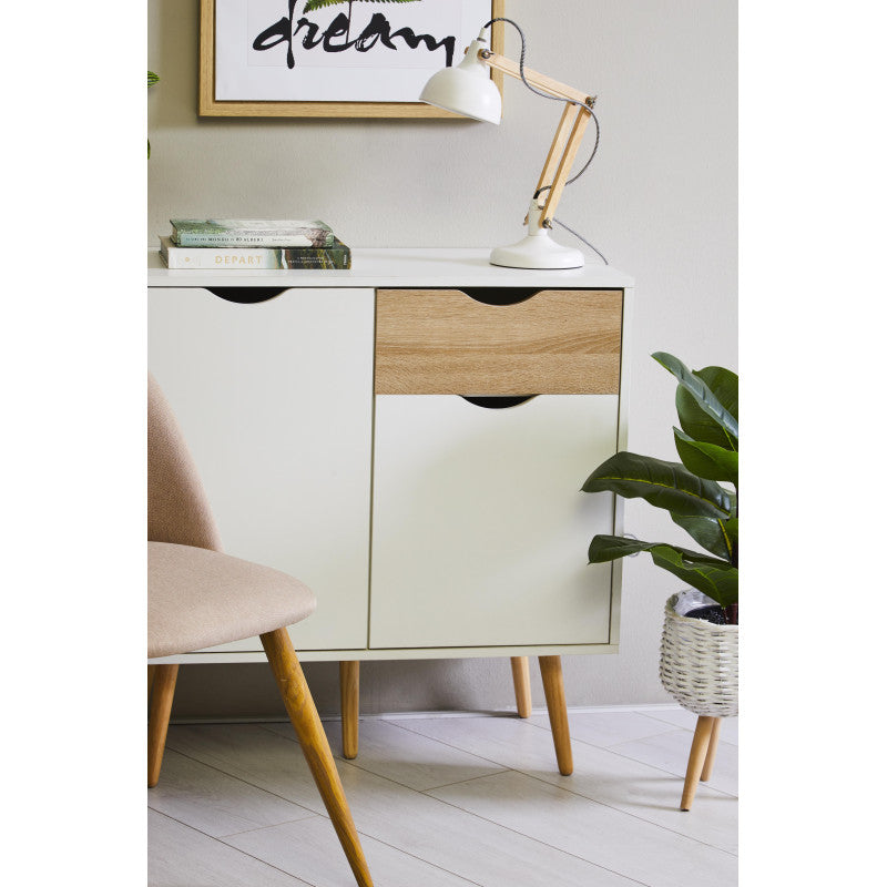 Mobiletto Bolt 2 Ante E 1 Cassetto 80x40x80 Bianco/naturale