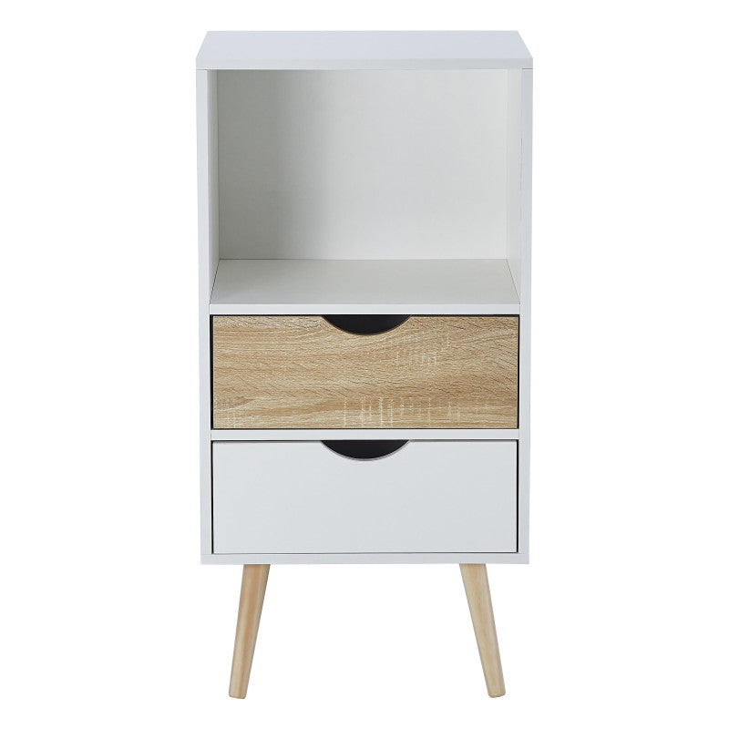 Mobiletto Bolt 2 Cassetti E 1 Vano A Giorno 48x40x94 Bianco/naturale