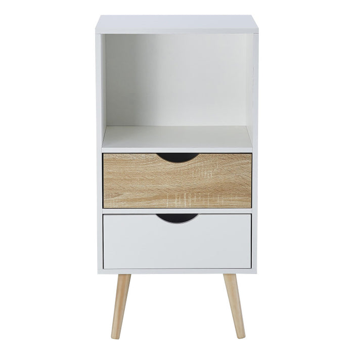 Mobiletto Bolt 2 Cassetti E 1 Vano A Giorno 48x40x94 Bianco/naturale