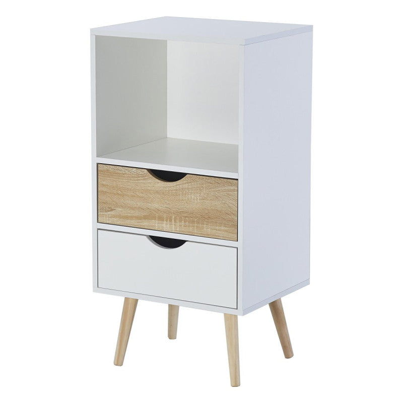 Mobiletto Bolt 2 Cassetti E 1 Vano A Giorno 48x40x94 Bianco/naturale