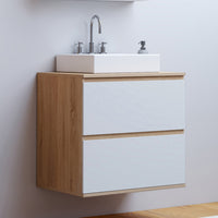 IDMarket - Mobiletto da bagno a 2 cassetti a sospensione TOMI in faggio e bianco