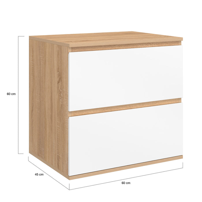 IDMarket - Mobiletto da bagno a 2 cassetti a sospensione TOMI in faggio e bianco