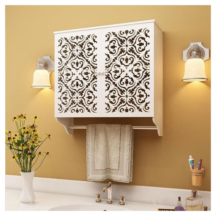 Mobiletto Da Bagno A Parete Con Portasciugamani Armadietto In Mdf A 2 Livelli