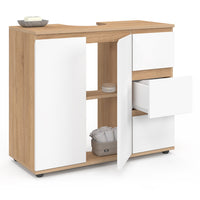 IDMarket - Mobiletto da bagno TOMI con armadio e 3 cassetti, finitura faggio e bianco
