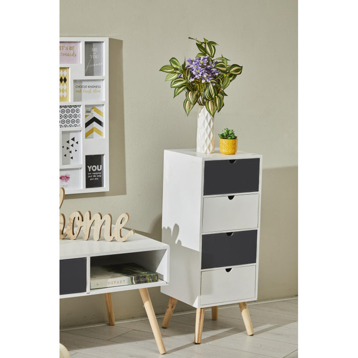 Mobiletto Flynn 4 Cassetti 29x29x76 Bianco/grigio