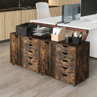 Mobiletto con 5 cassetti e anta per ufficio a casa, Carrello con ripiano regolabile e 5 rotelle Marrone-Armadi da ufficio