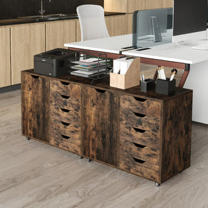 Mobiletto con 5 cassetti e anta per ufficio a casa, Carrello con ripiano regolabile e 5 rotelle Marrone-Armadi da ufficio