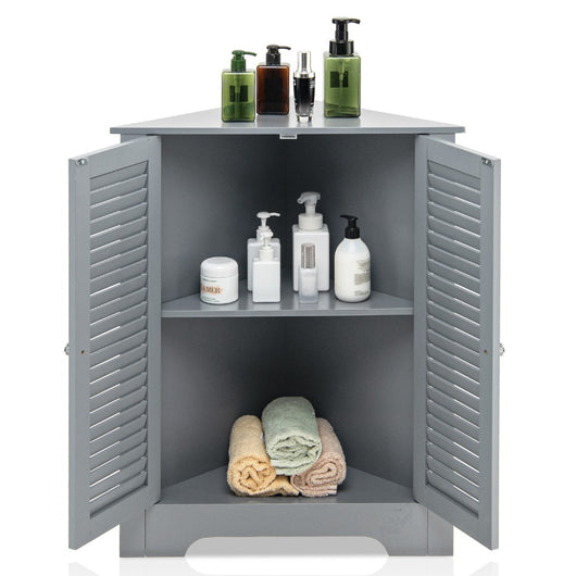 Mobiletto angolare a 3 livelli con 2 ante ripiano regolabile, Organizer salvaspazio da pavimento Grigio-Armadietti da bagno