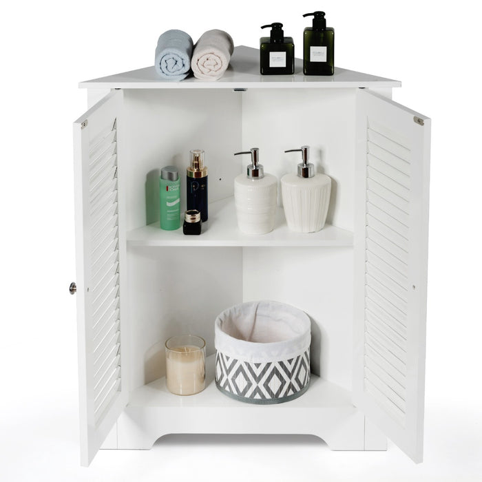 Mobiletto angolare a 3 livelli con 2 ante ripiano regolabile, Organizer salvaspazio da pavimento Bianco-Armadietti da bagno