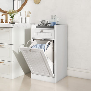 Mobiletto con cesto per biancheria cesto ribaltabile, Mobiletto con cesto mobile da bagno indipendente Bianco-Cesti del bucato