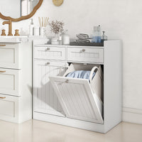 Mobiletto con cesto per biancheria doppio con 2 cesti, Mobiletto con cesto mobile da bagno indipendente Bianco-Cesti del bucato