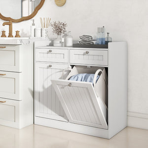 Mobiletto con cesto per biancheria doppio con 2 cesti, Mobiletto con cesto mobile da bagno indipendente Bianco-Cesti del bucato