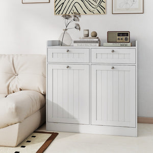 Mobiletto con cesto per biancheria doppio con 2 cesti, Mobiletto con cesto mobile da bagno indipendente Bianco-Cesti del bucato