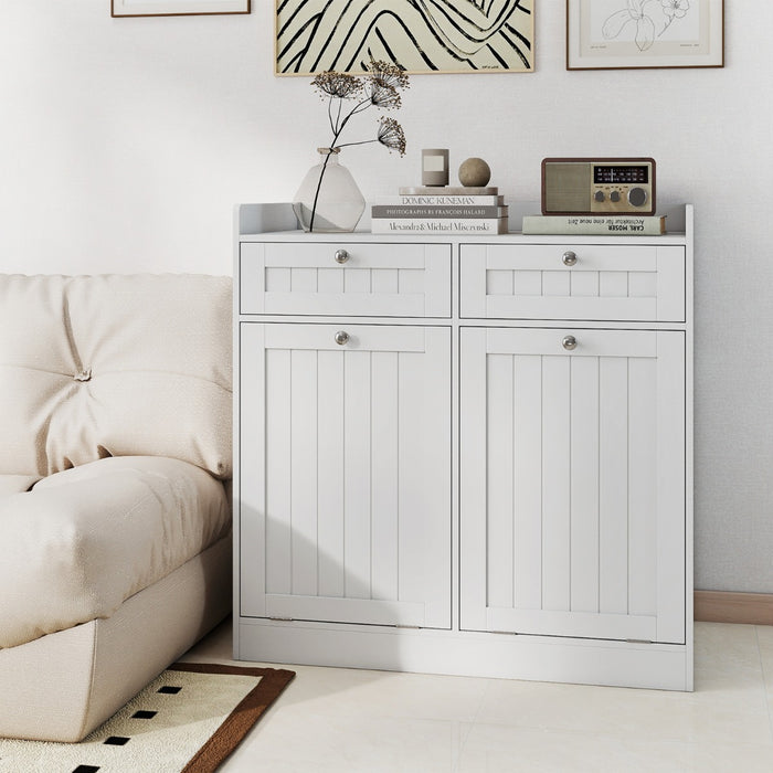 Mobiletto con cesto per biancheria doppio con 2 cesti, Mobiletto con cesto mobile da bagno indipendente Bianco-Cesti del bucato