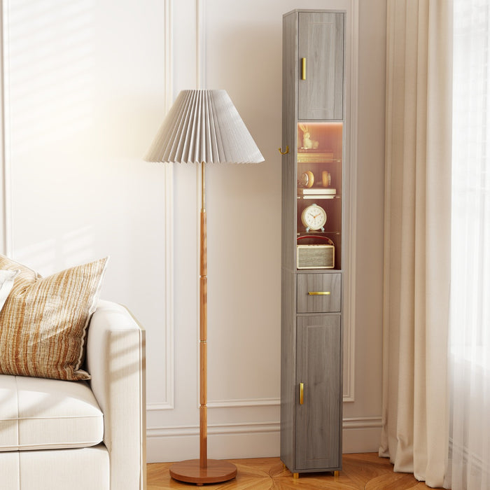 Mobiletto da bagno 181 cm organizzatore con 2 ante ripiani regolabili, Mobiletto da bagno 3 ripiani vetro temperato Grigio-Armadietti da bagno