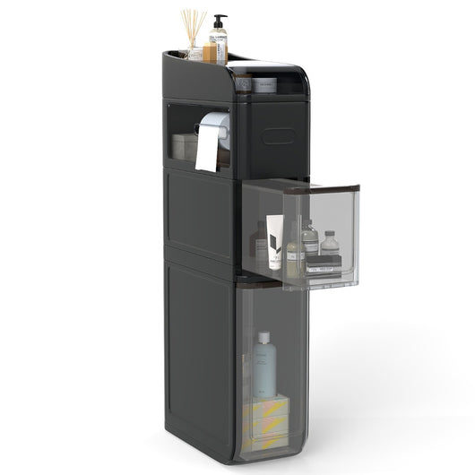 Mobiletto da bagno organizzatore 18 cm con 2 cassetti, Mobiletto da bagno portafazzoletti ripiano superiore Nero-Armadietti da bagno