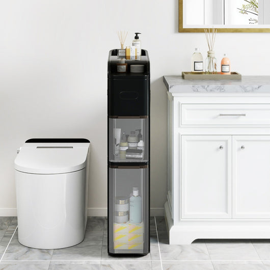 Mobiletto da bagno organizzatore 18 cm con 2 cassetti, Mobiletto da bagno portafazzoletti ripiano superiore Nero-Armadietti da bagno