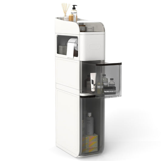 Mobiletto da bagno organizzatore 18 cm con 2 cassetti, Mobiletto da bagno portafazzoletti ripiano superiore Bianco-Armadietti da bagno