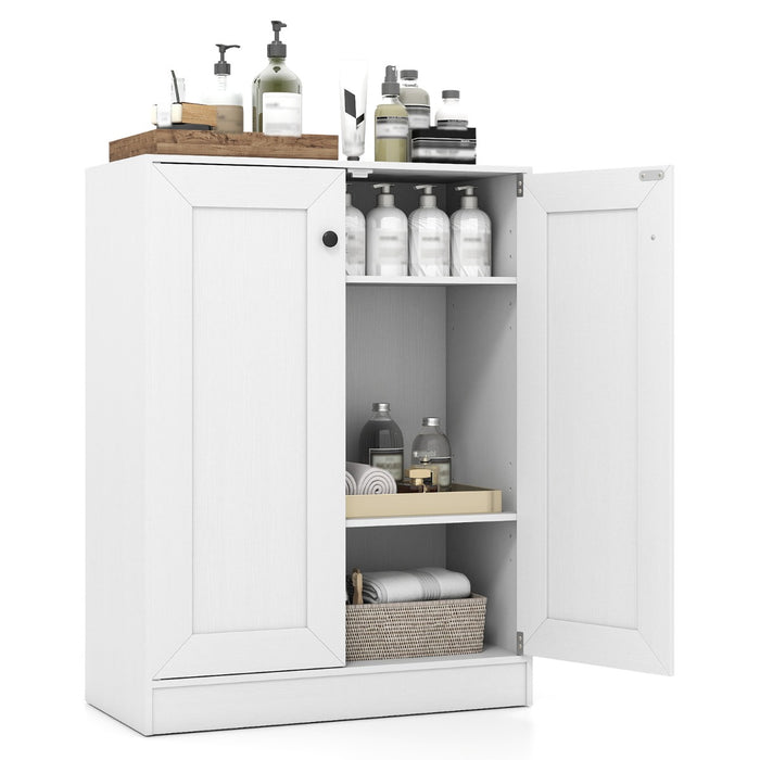 Mobiletto da pavimento per bagno organizzatore in legno con ante e ripiani regolabili, Mobiletto credenza indipendente-Armadietti da bagno