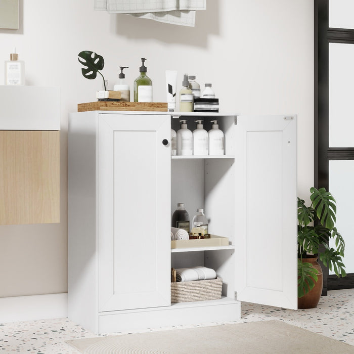 Mobiletto da pavimento per bagno organizzatore in legno con ante e ripiani regolabili, Mobiletto credenza indipendente-Armadietti da bagno