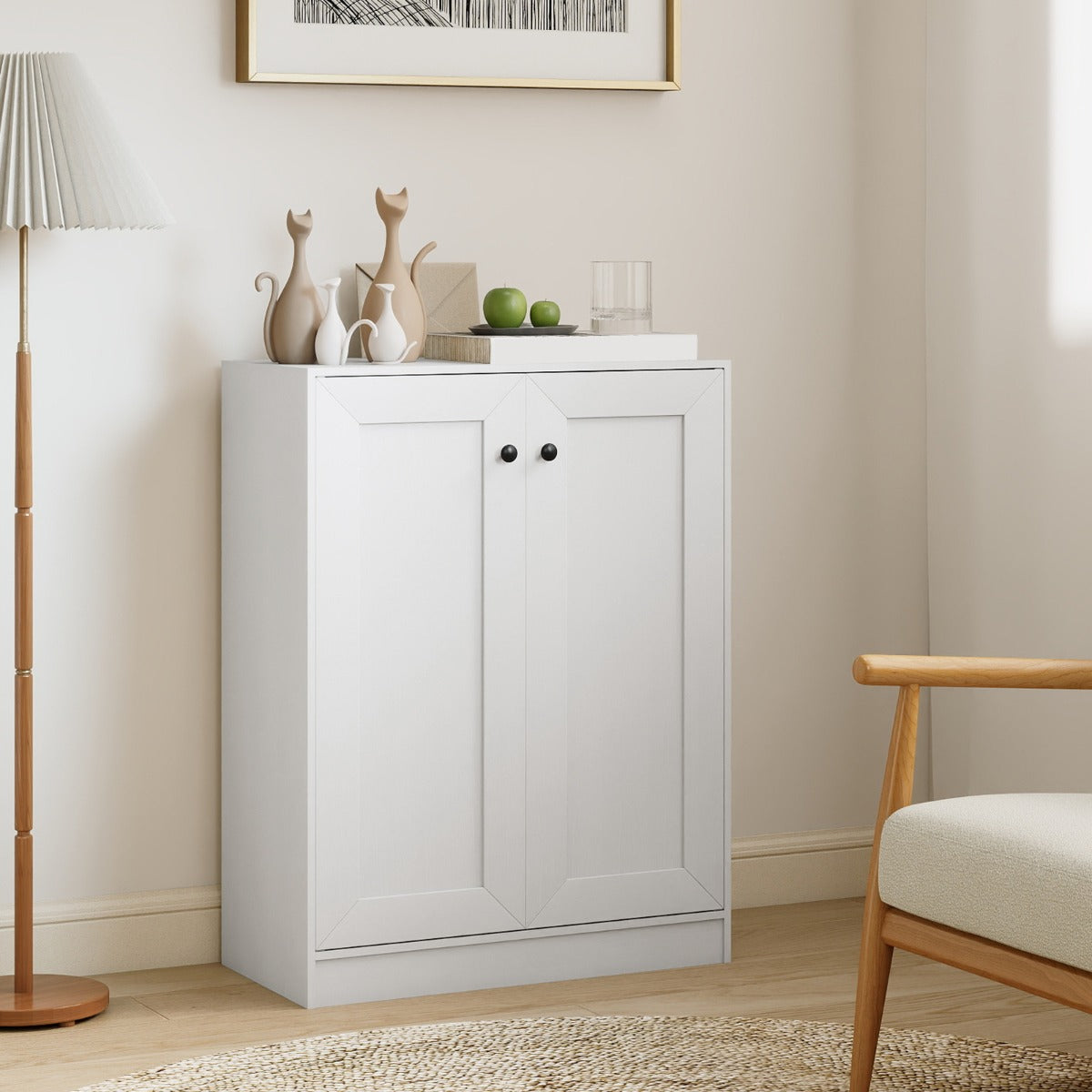 Mobiletto da pavimento per bagno organizzatore in legno con ante e ripiani regolabili, Mobiletto credenza indipendente-Armadietti da bagno